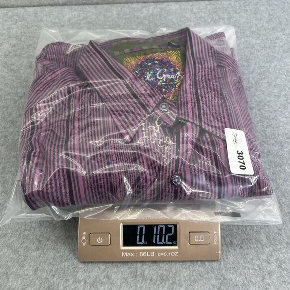 Men's‎ Robert Graham Large Long Sleeve Striped Paisley Button-Up Shirt Purple - Picture 13 of 14
